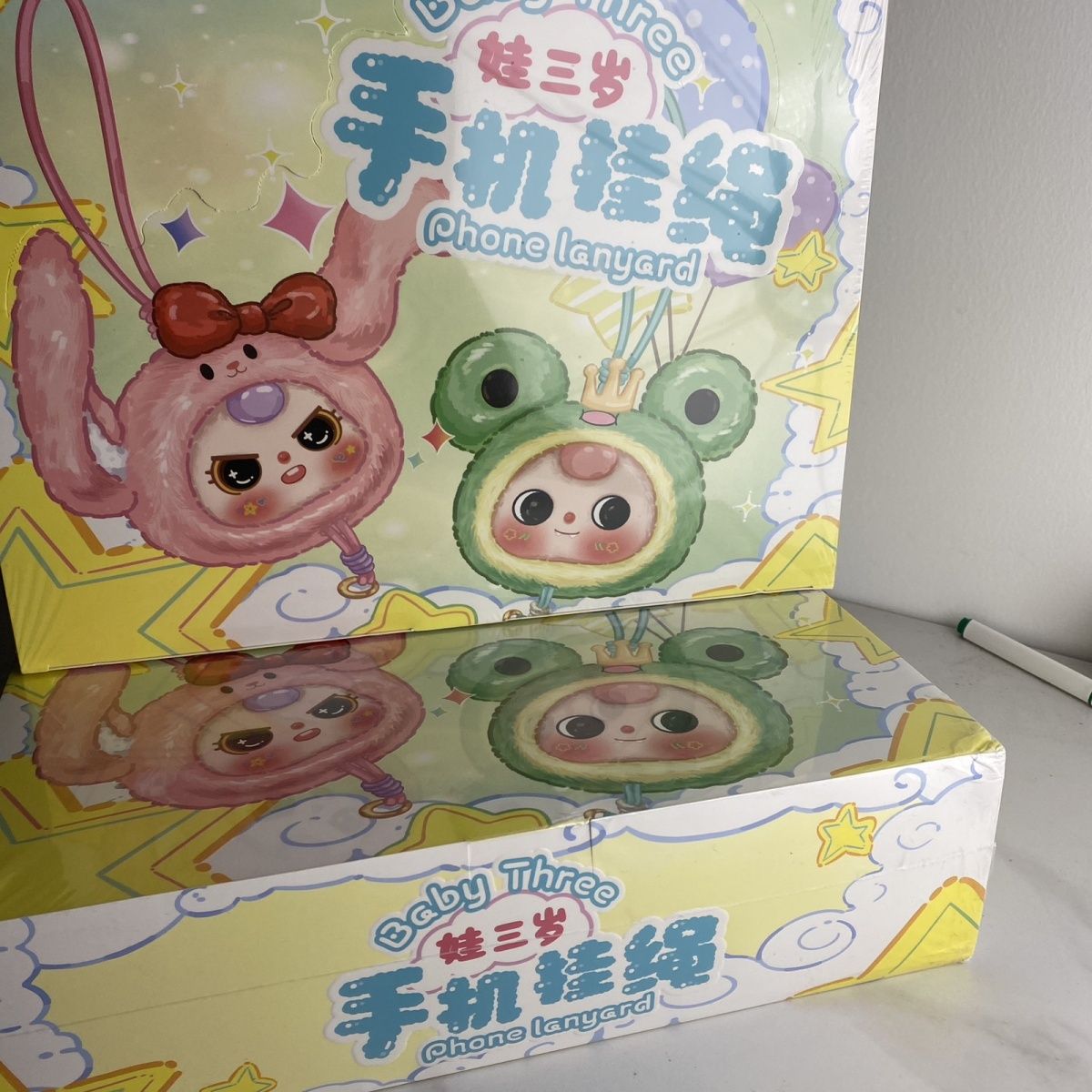 Baby Products For Face - สายคล้องโทรศัพท์ Baby Three แบบกล่องสุ่ม ตุ๊กตาไวนิลหน้าตาน่ารัก ของสะสม