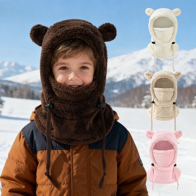 Baby Products For Face - หมวกและผ้าพันคอแบบกันความเย็นในตัว หน้ากากป้องกันใบหน้าแบบกันลมและป้องกันความหนาวในฤดูหนาวสำหรับเด็กชายและเด็กหญิงอายุ 3 ถึง 10 ปี