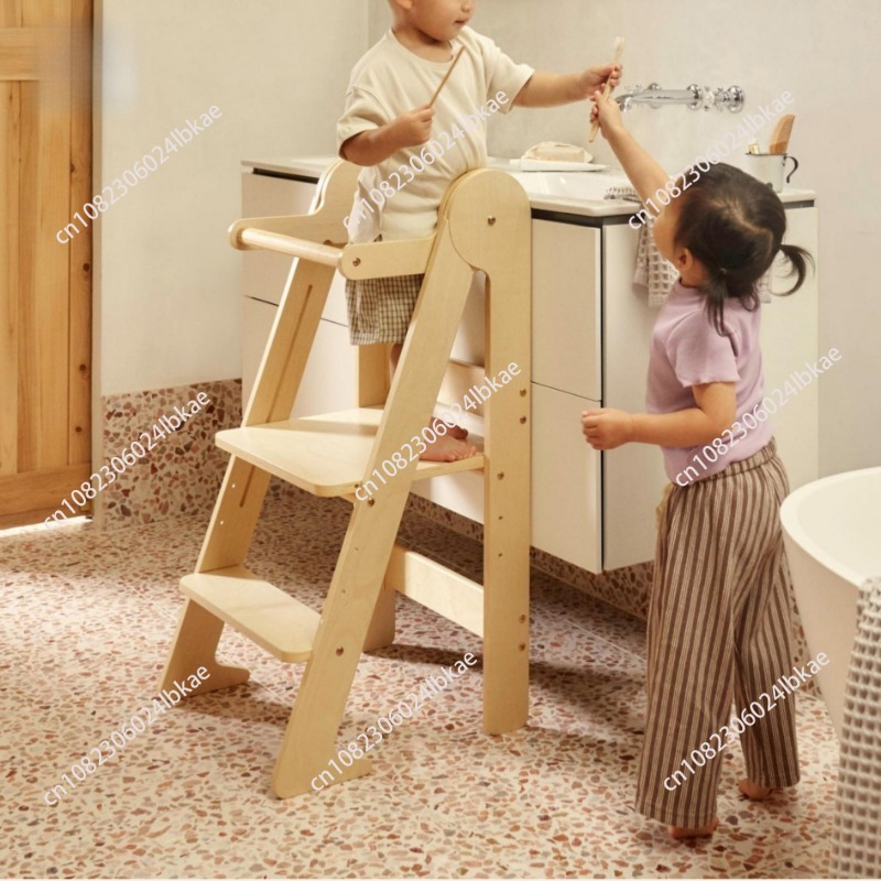 Toddler Learning Tower - เก้าอี้เด็กแบบพับได้ ทำจากไม้ ใช้เป็นหอคอยช่วยเรียนรู้ในครัว หรือเป็นเก้าอี้สูงสำหรับเด็กเล็ก