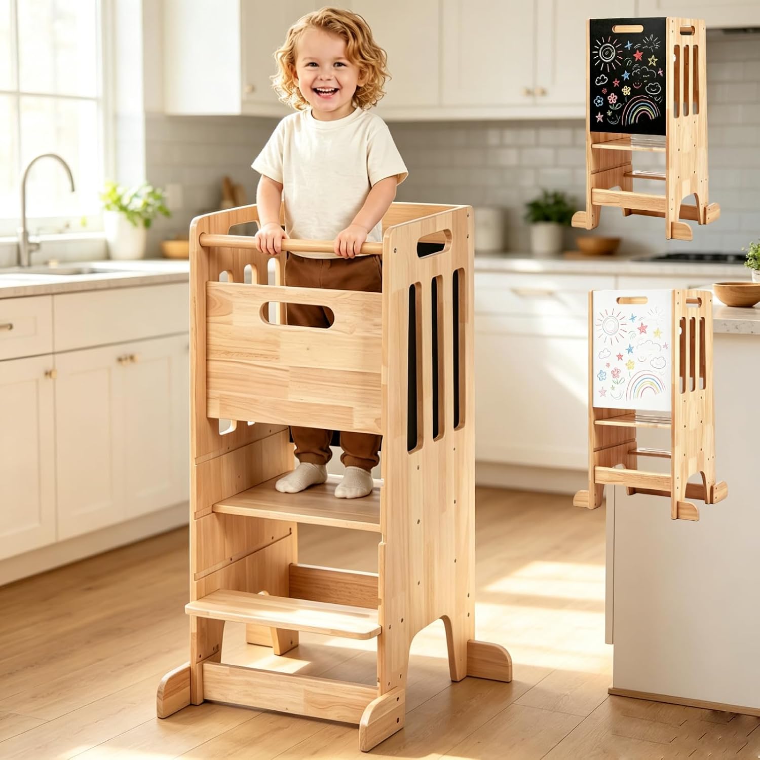 Toddler Learning Tower - แท่นยืนสำหรับเด็กเล็ก, เก้าอี้ช่วยทำอาหารในครัวสำหรับเด็ก, เก้าอี้การเรียนรู้แบบมอนเตสซอรี่พร้อมปรับระดับความสูงได้สำหรับใช้ในครัว