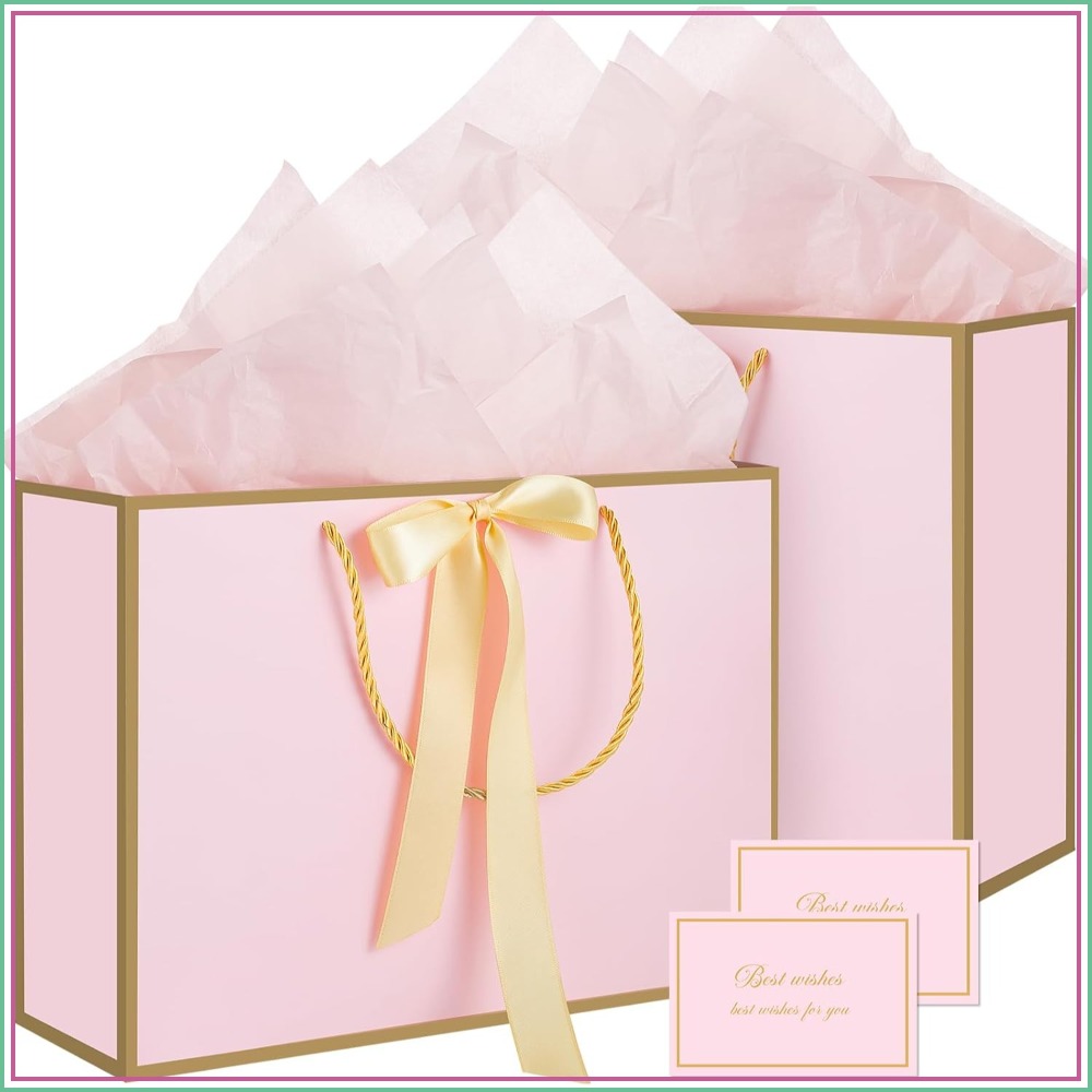 Baby Products Gift Card - ถุงของขวัญสีชมพูพร้อมหูหิ้ว ขนาดกลาง 14 นิ้ว 2 ชิ้น