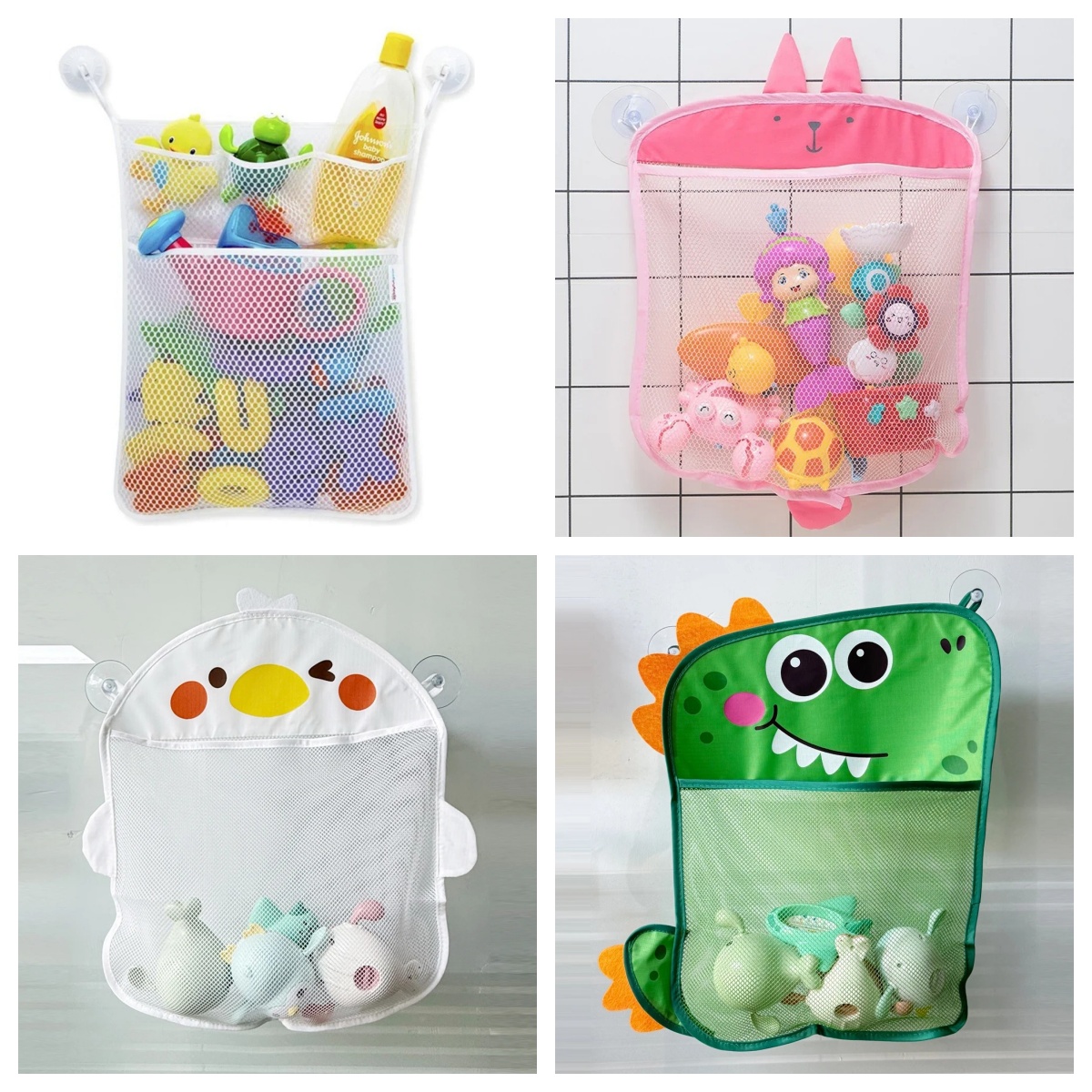 Baby Products Bag - ถุงตาข่ายใส่ของเล่นในห้องน้ำเด็ก ลายการ์ตูนรูปสัตว์ ถุงตาข่ายเก็บของเล่นทราย พร้อมที่ดูดติดผนัง สำหรับเด็ก ตะกร้าใส่ของเล่นอาบน้ำเด็ก