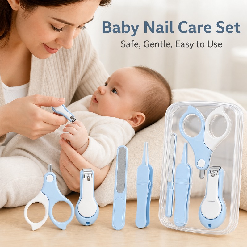 Baby Products Specials - ชุดตัดเล็บเด็กป้องกันการหนีบ 4 ชิ้น ทำจากสแตนเลส ขนาดเล็ก สำหรับดูแลเล็บเด็กแรกเกิด