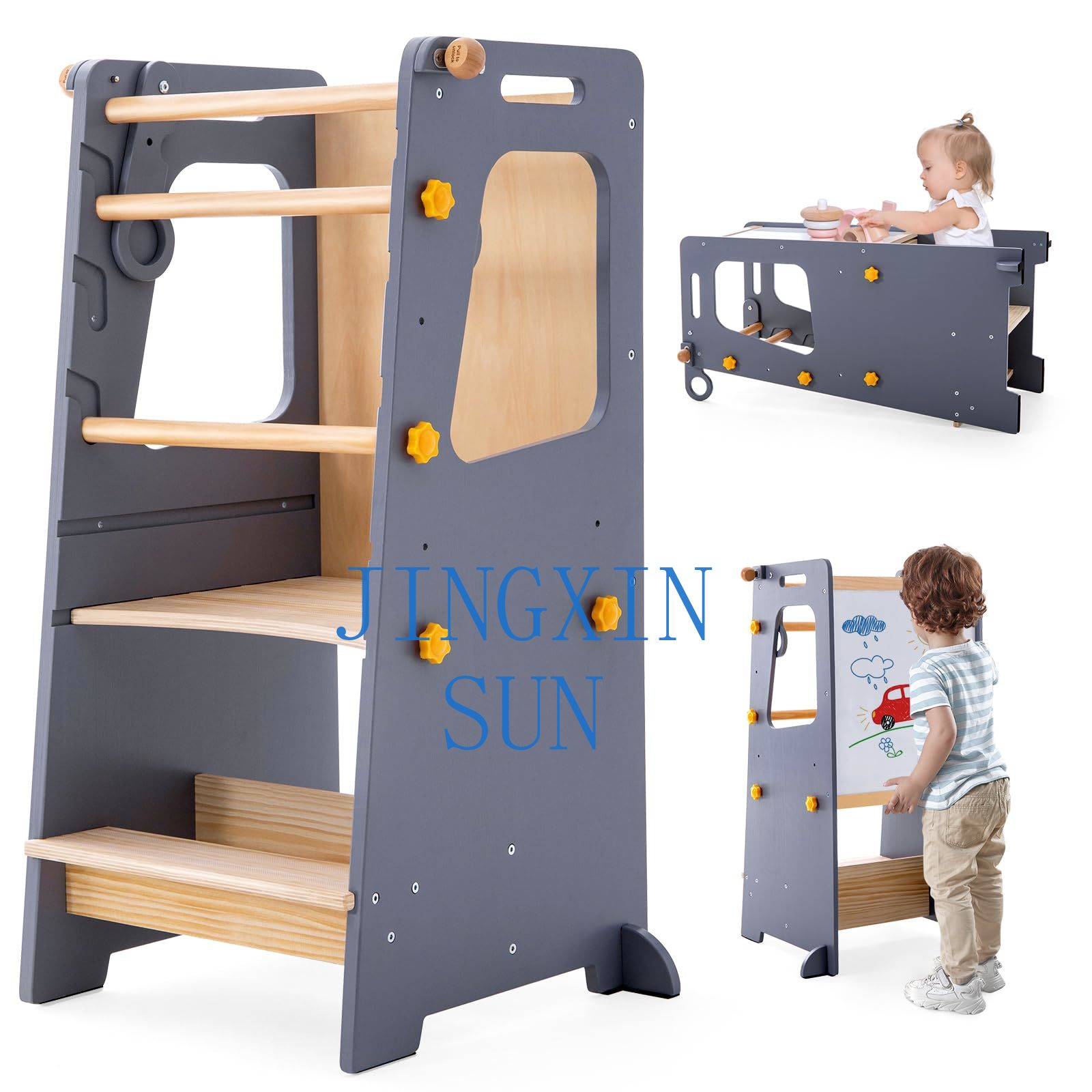 Toddler Learning Tower - หอคอยครัวเด็ก 4 in 1 แบบมอนเตสซอรี่ หอคอยไม้สำหรับเด็กเล็ก